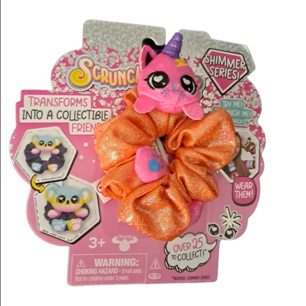 Scrunchmiez Shimmer Series RARE Caticorn Orange Hair Scrunchy Backpack Clip